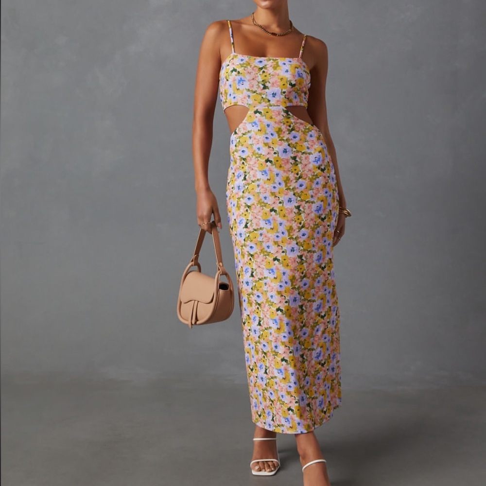 Floral cut out midi dress
